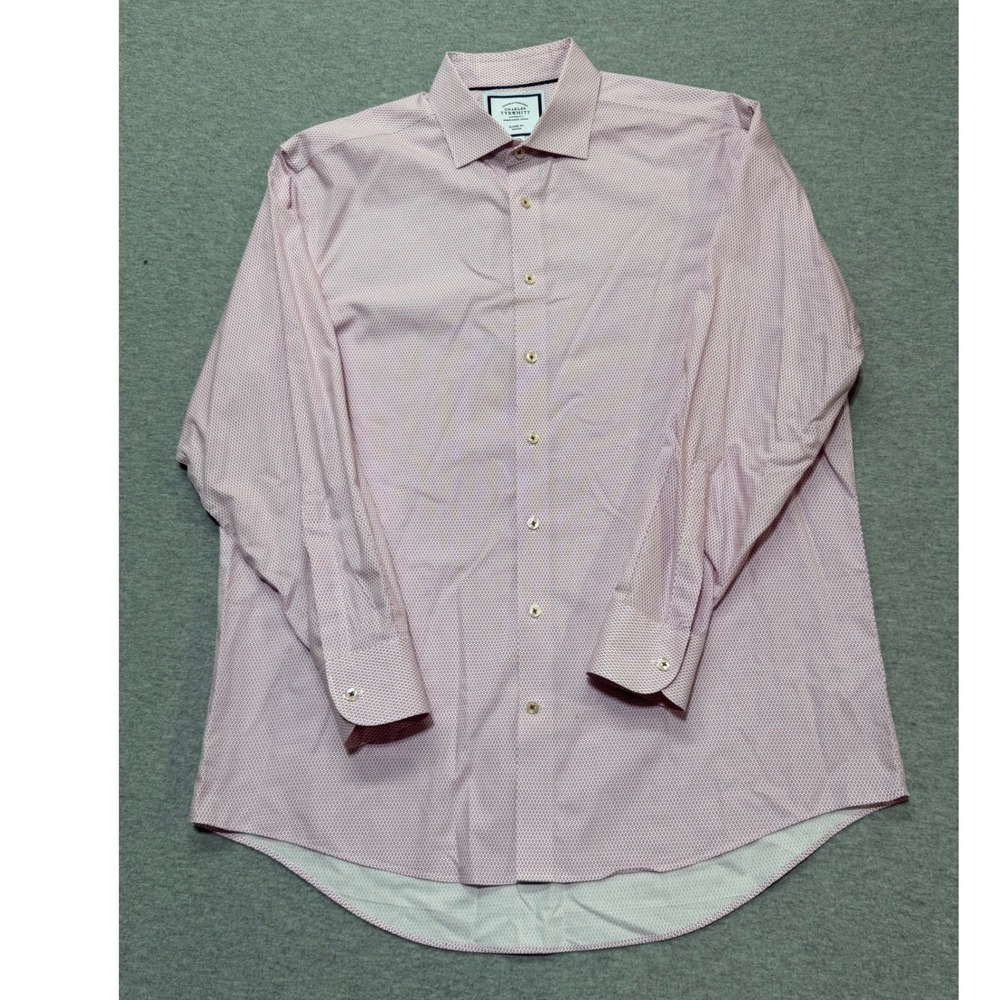 Charles Tyrwhitt Mens 17 35 Classic Fit Non-Iron Pink Geometric Dress Shirt